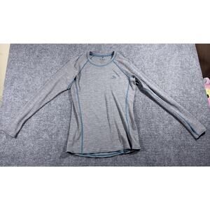 LL Bean Woman's Midweight Merino Wool Long Sleeve Top Gray Blue Stitching Size S